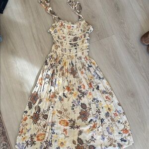 Free People Floral Smocked Dress in Cream and Multicolor